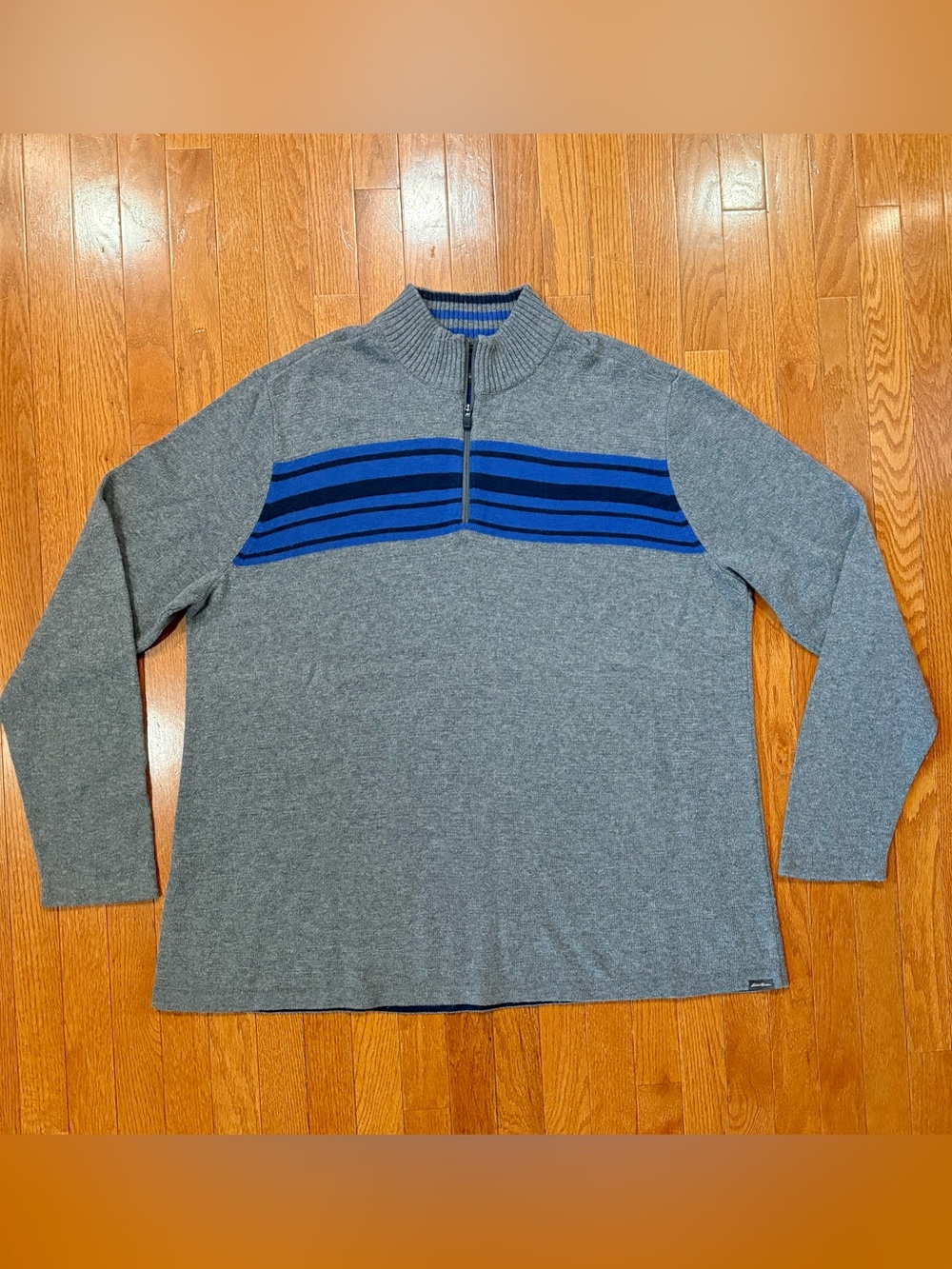 Eddie Bauer Men's 3XLT Tall Sweater Ski Stripe 1/4 Quarter Zip Mock Neck Wool